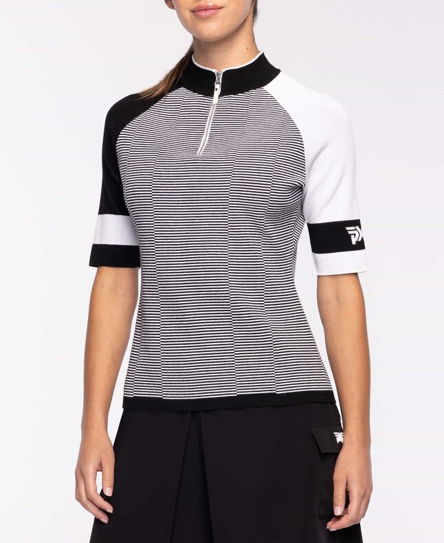 Broken Stripe 1/4 Zip Knit Top